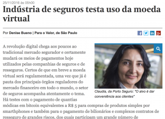 VALOR: Indústria de seguros testa uso da moeda virtual